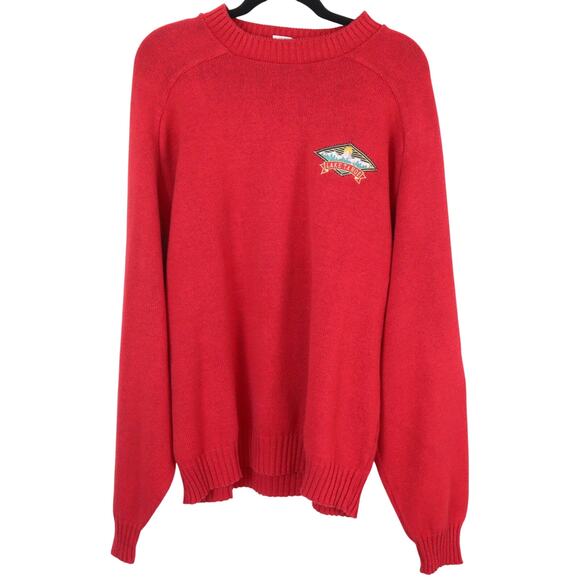 Vintage 90s Red Knit Sweater Lake Tahoe Ski Sweatshirt Crew Neck Embroidered Lrg - Picture 1 of 8